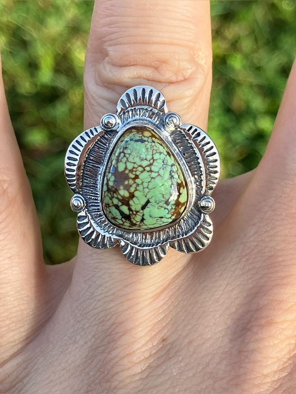 Genuine Green Turquoise Sterling Silver Ring Size 6